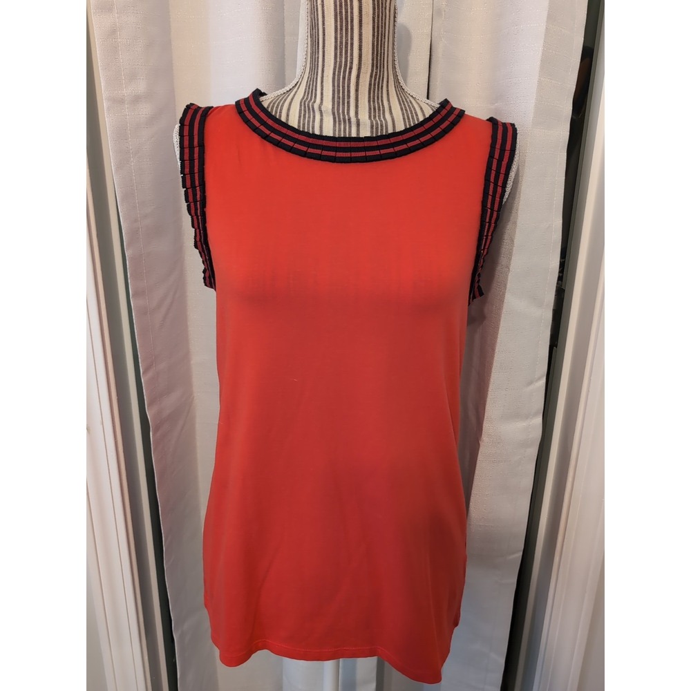 Talbots Orange‎ Top With Black Pleated Neck & Arm Detail Size Medium